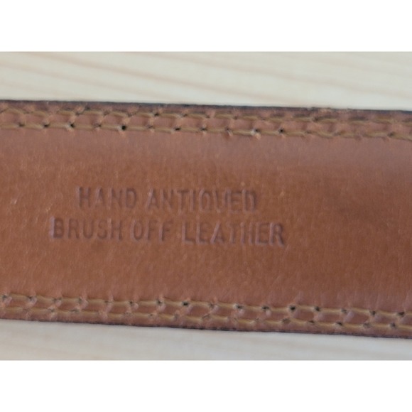 Vintage Burgundy Hand Antiqued Brush Off Leather Belt Gold Buckle Oxblood - Picture 2 of 6